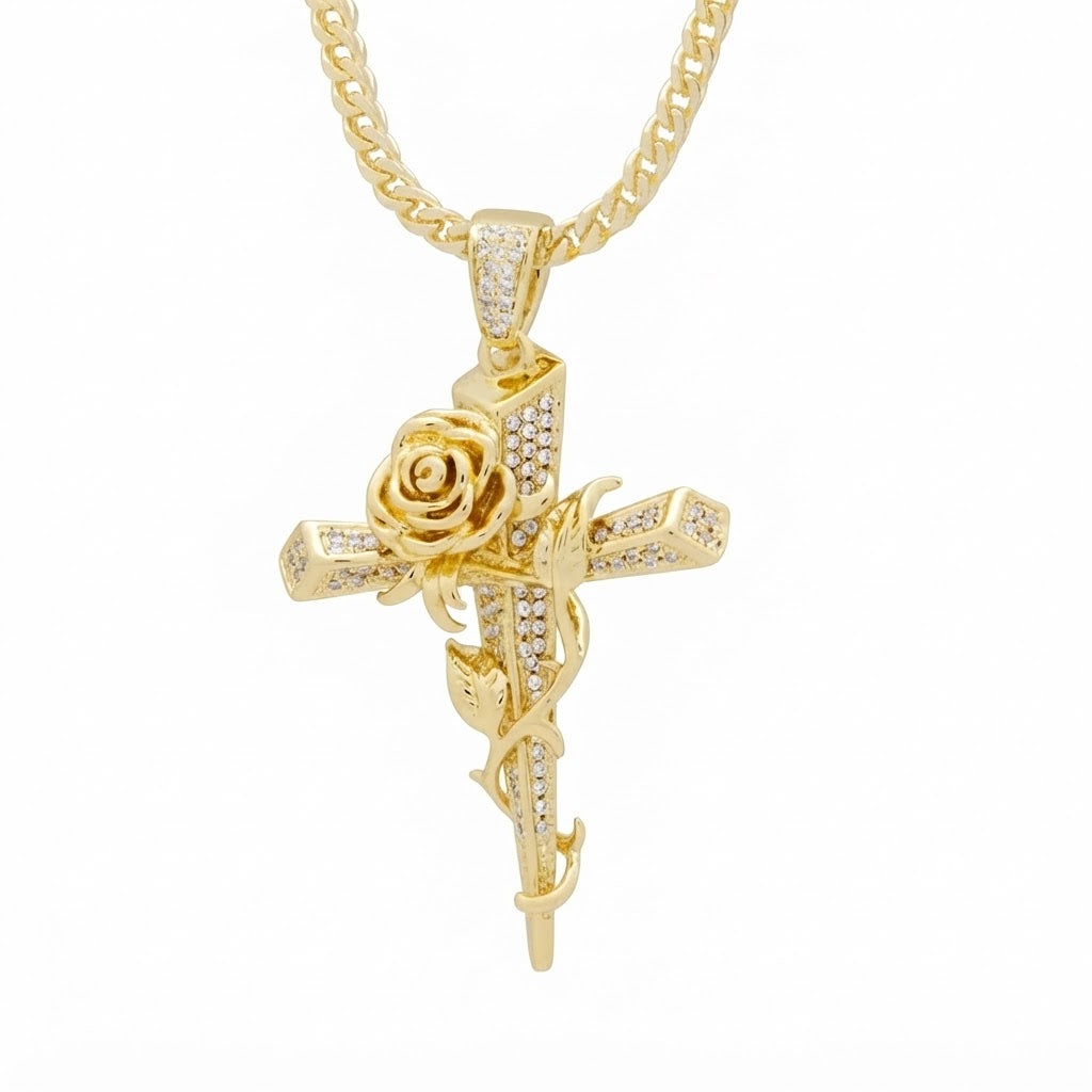 Rose Cross Diamond Pendant