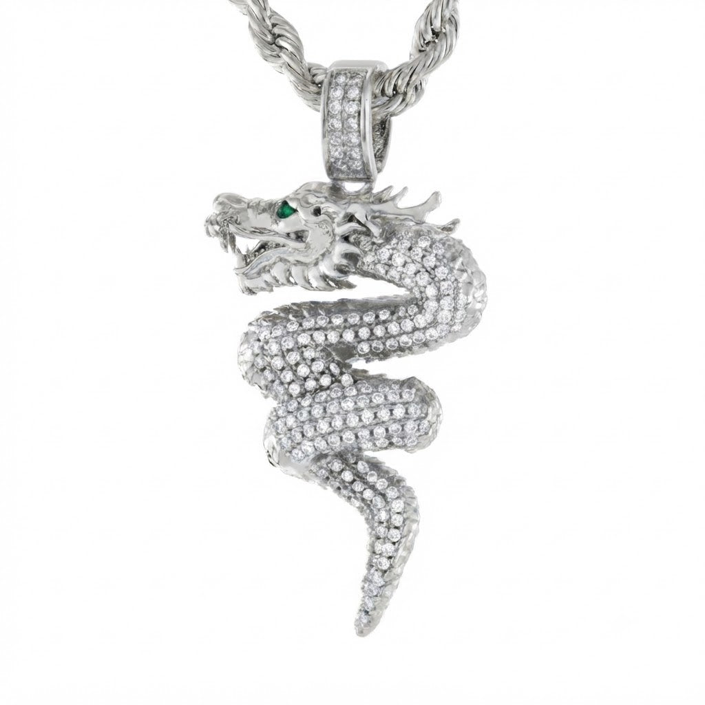 Iced Dragon Diamond Pendant
