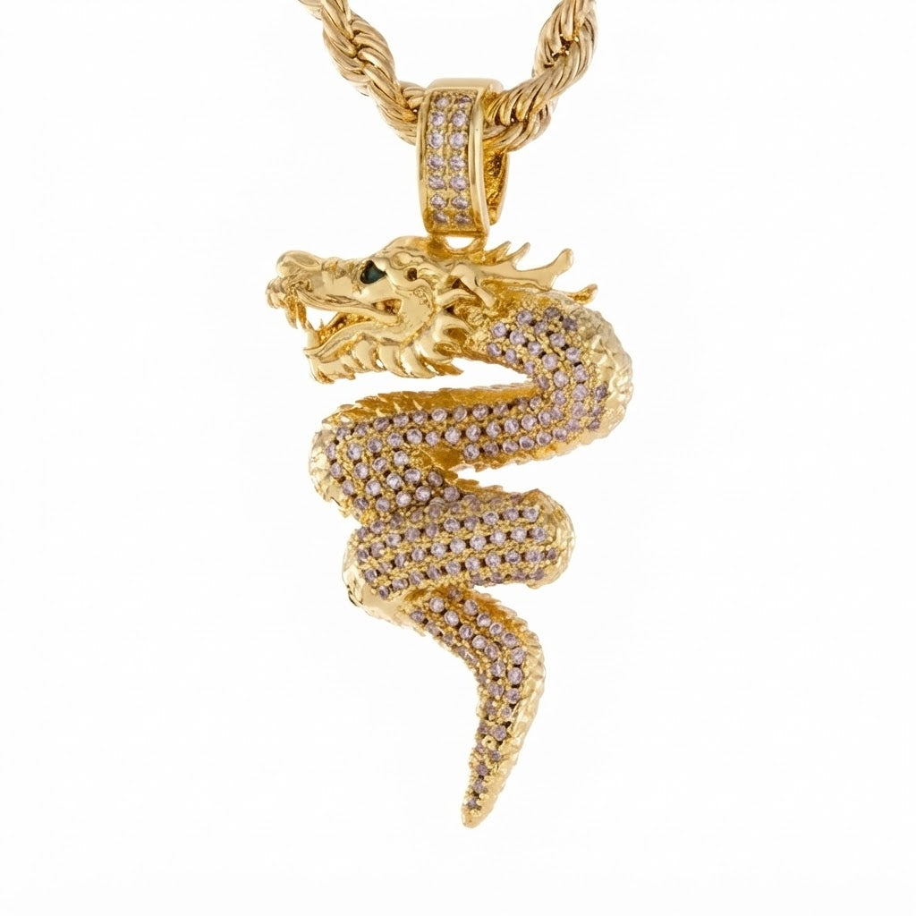 Iced Dragon Diamond Pendant