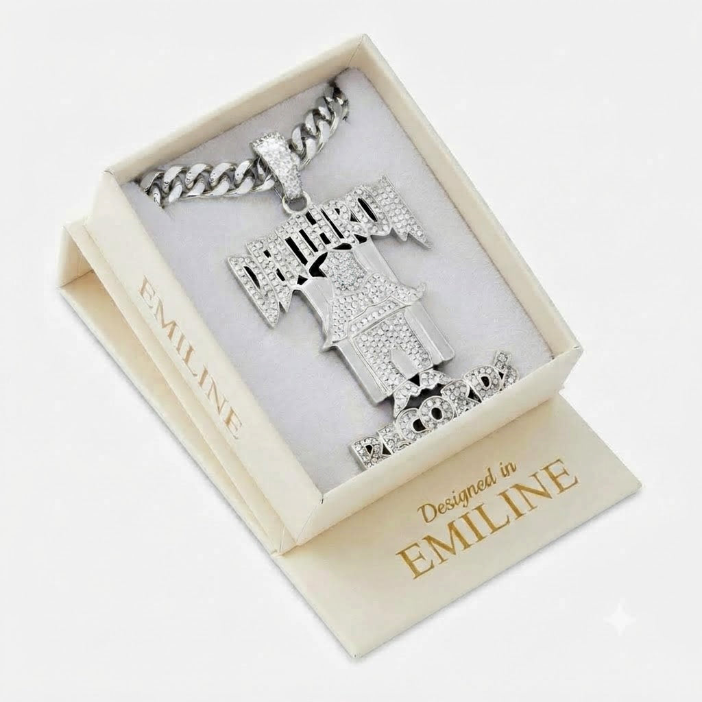 Detroit Records Name Diamond Pendant