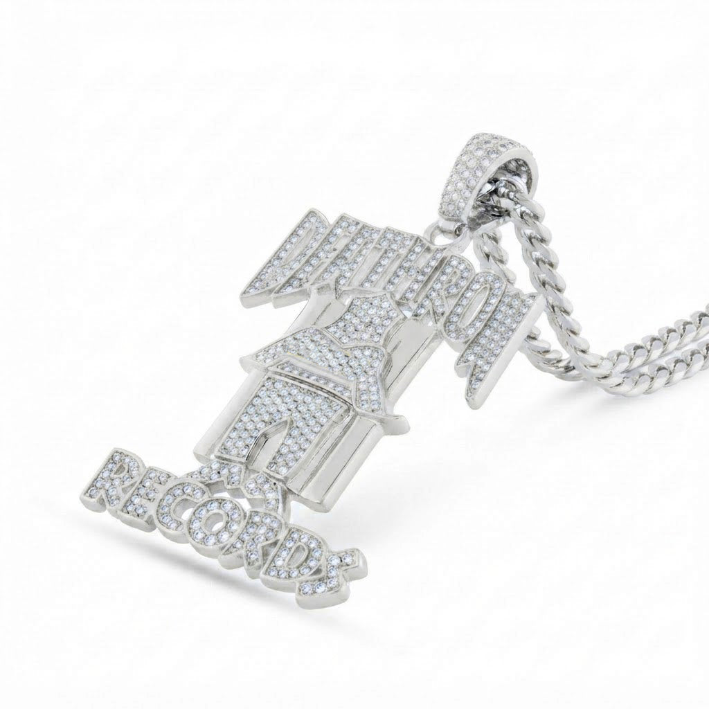 Detroit Records Name Diamond Pendant
