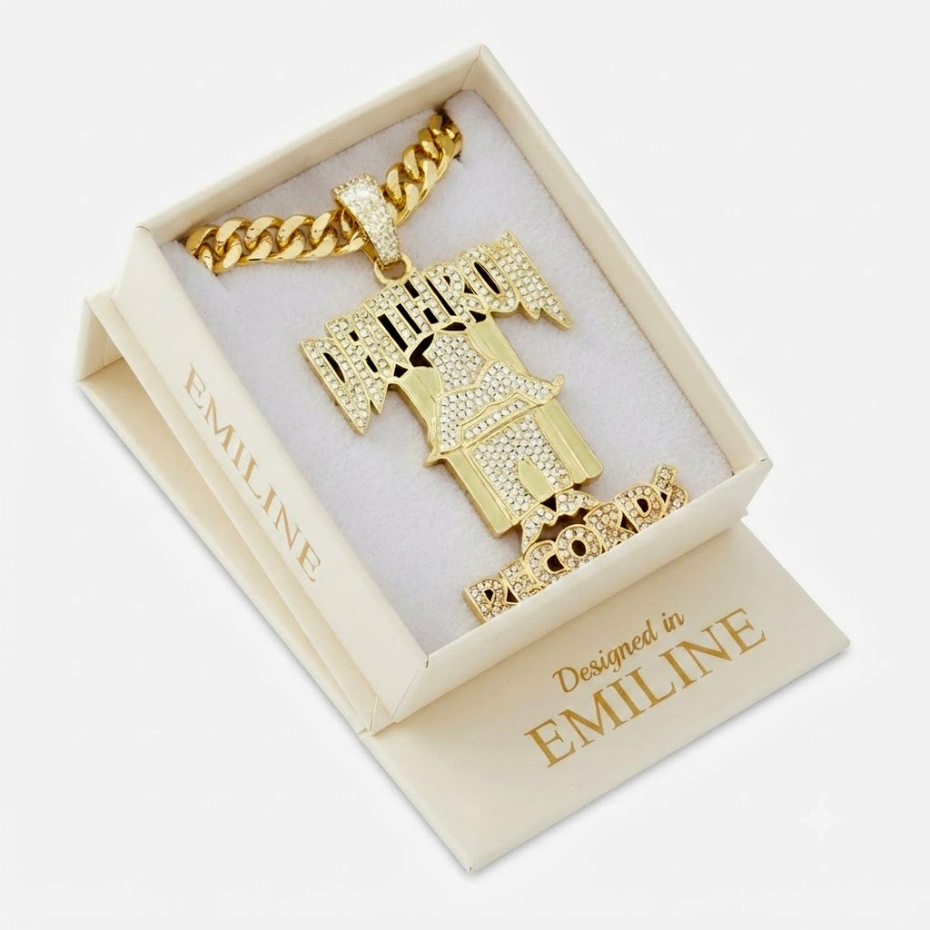 Detroit Records Name Diamond Pendant