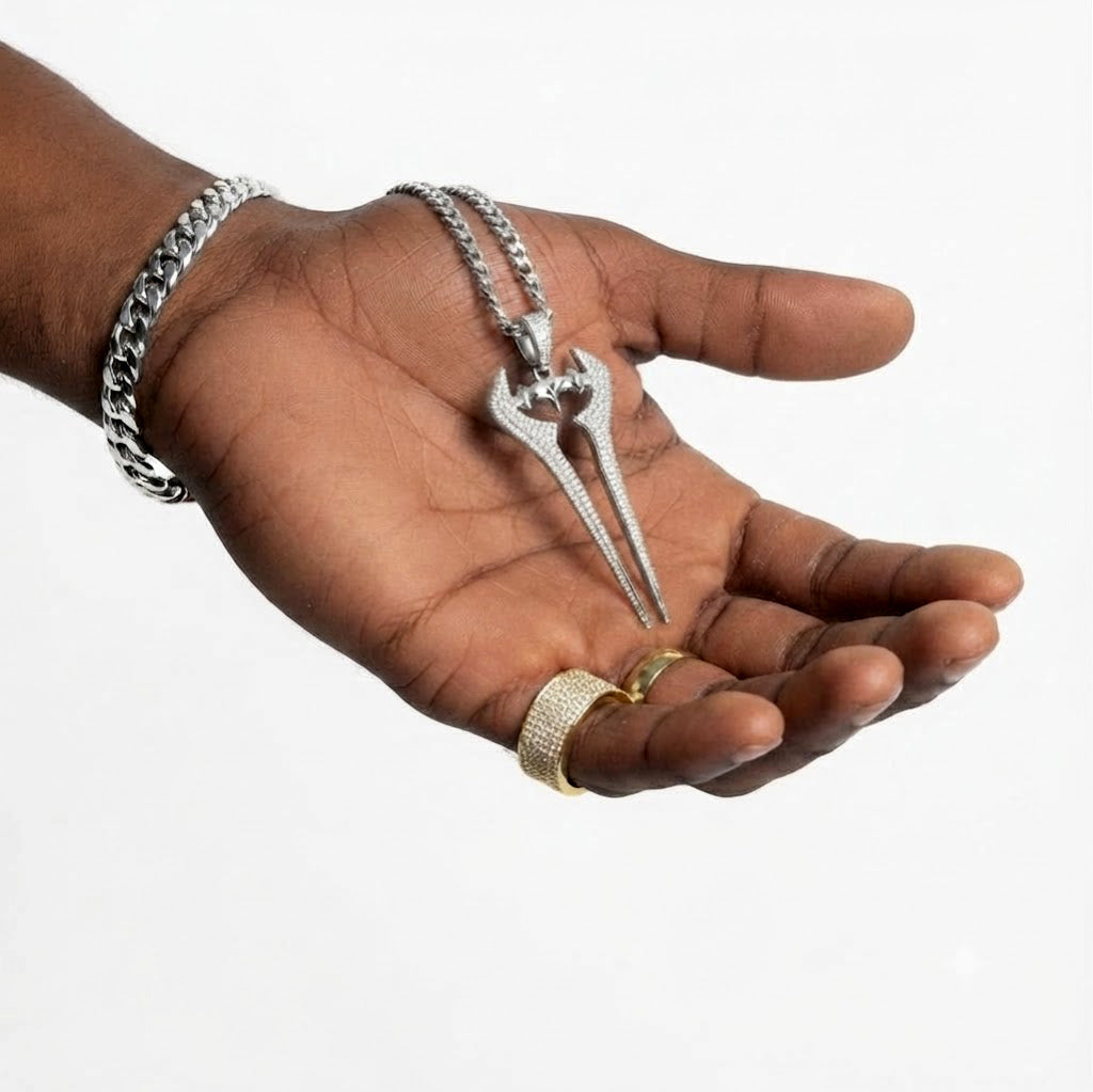 Iced Out Twin Blade Pendant