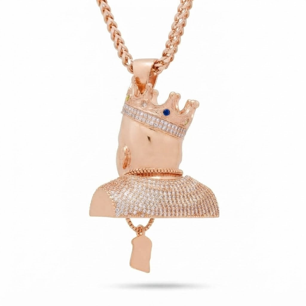 Crowned King Face Diamond Pendant