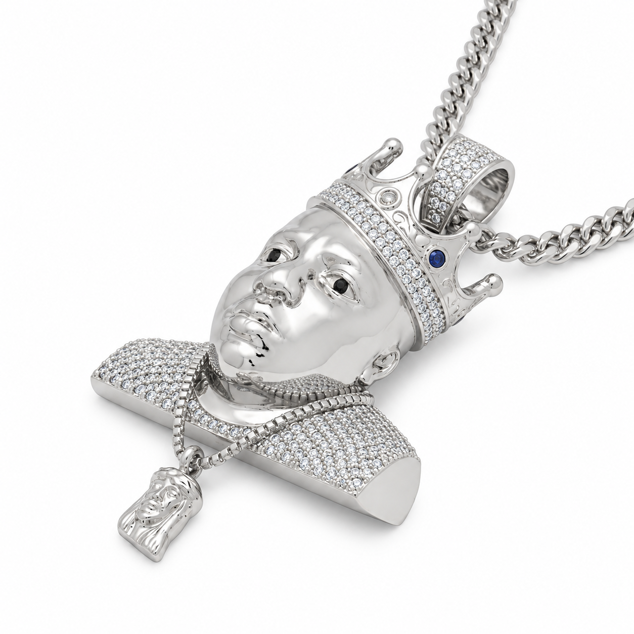 Crowned King Face Diamond Pendant