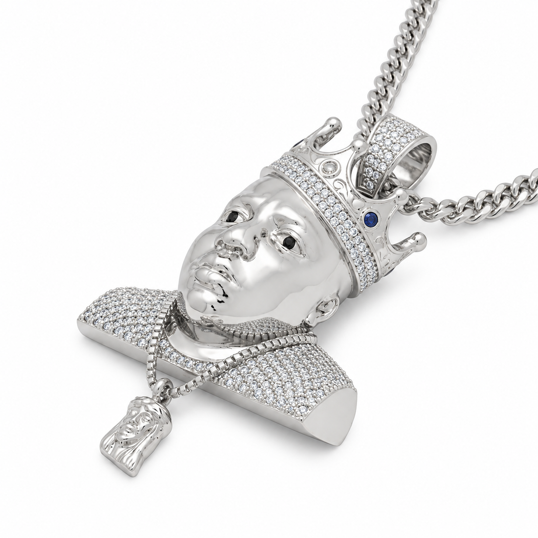 Crowned King Face Diamond Pendant