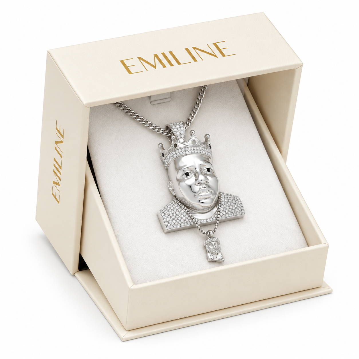 Crowned King Face Diamond Pendant