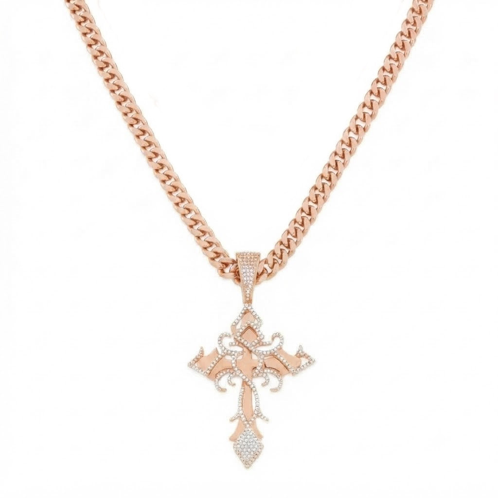 Fleur de Lis Cross Diamond Pendant
