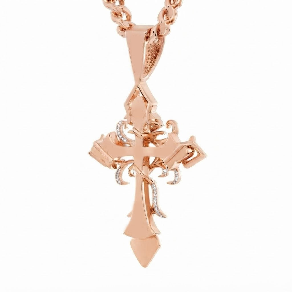 Fleur de Lis Cross Diamond Pendant