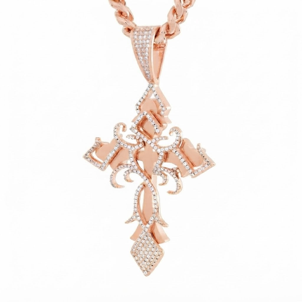 Fleur de Lis Cross Diamond Pendant