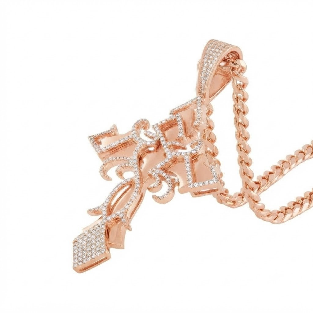 Fleur de Lis Cross Diamond Pendant