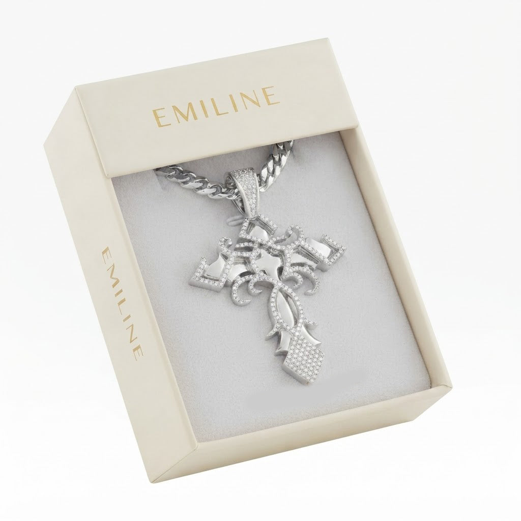 Fleur de Lis Cross Diamond Pendant