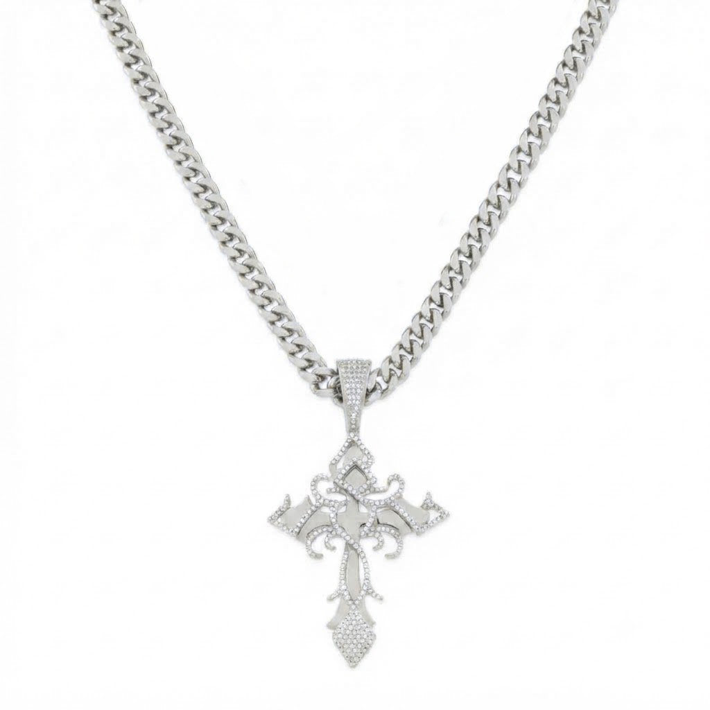 Fleur de Lis Cross Diamond Pendant