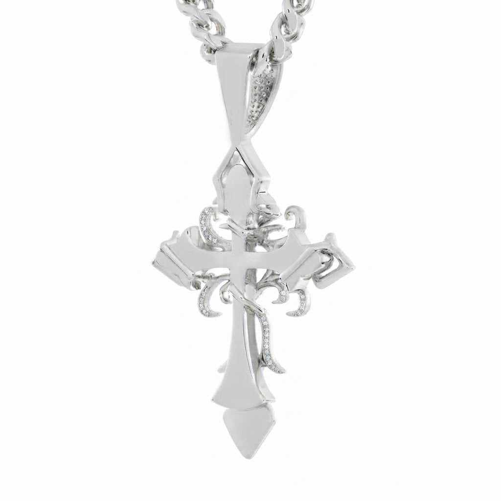 Fleur de Lis Cross Diamond Pendant