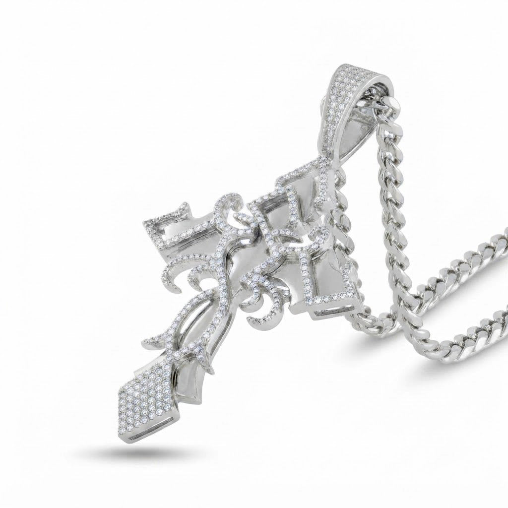 Fleur de Lis Cross Diamond Pendant