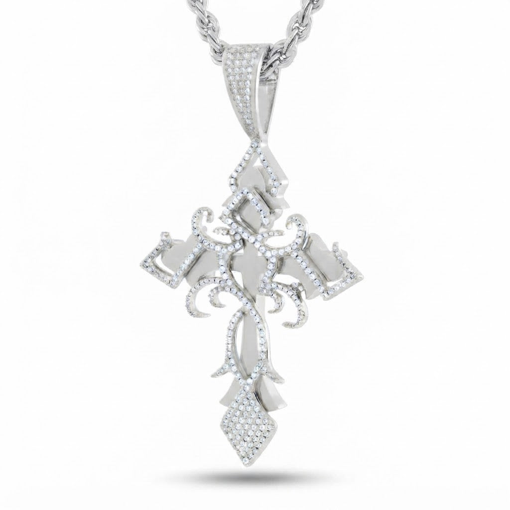 Fleur de Lis Cross Diamond Pendant