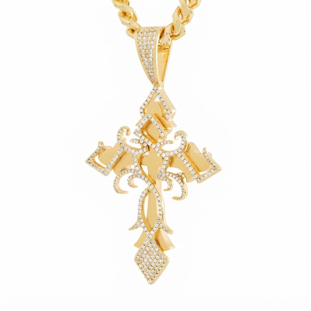Fleur de Lis Cross Diamond Pendant
