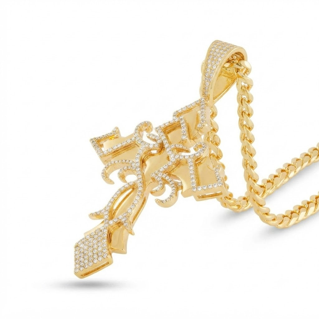Fleur de Lis Cross Diamond Pendant