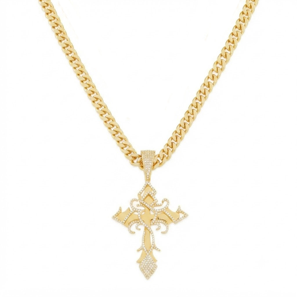 Fleur de Lis Cross Diamond Pendant