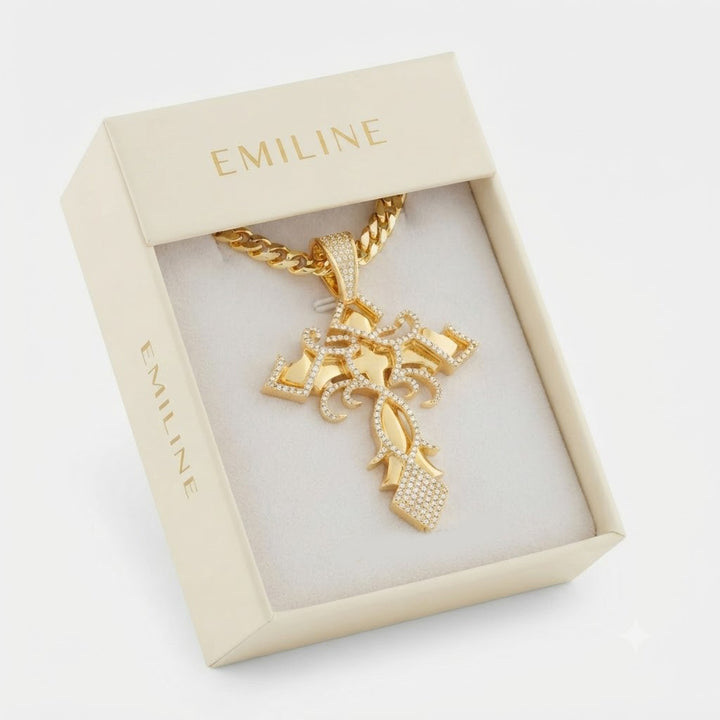 Fleur de Lis Cross Diamond Pendant