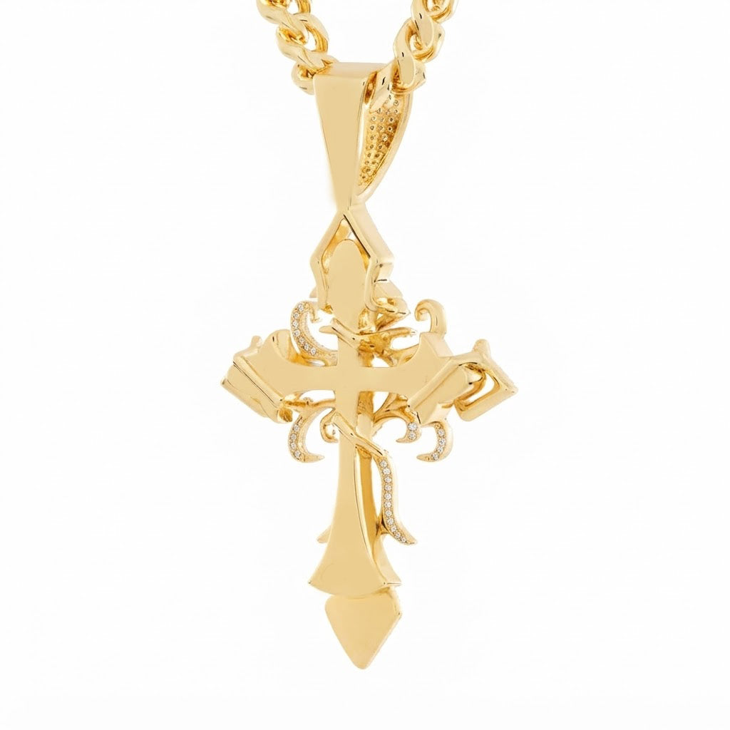 Fleur de Lis Cross Diamond Pendant