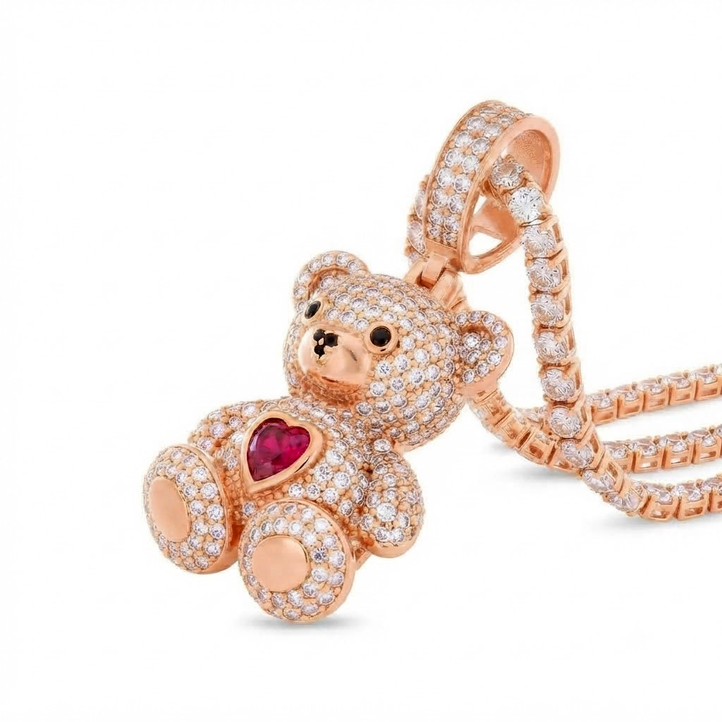 Teddy Bear Heart Diamond Pendant