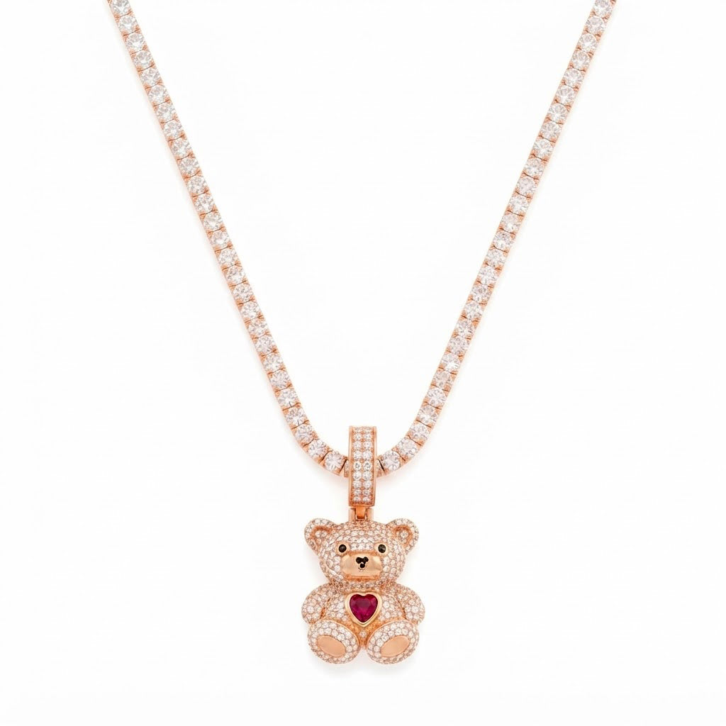 Teddy Bear Heart Diamond Pendant