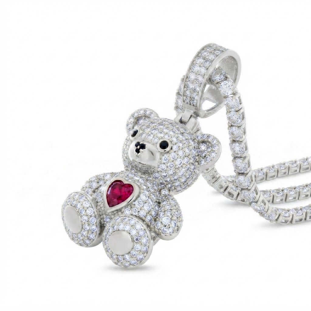 Teddy Bear Heart Diamond Pendant