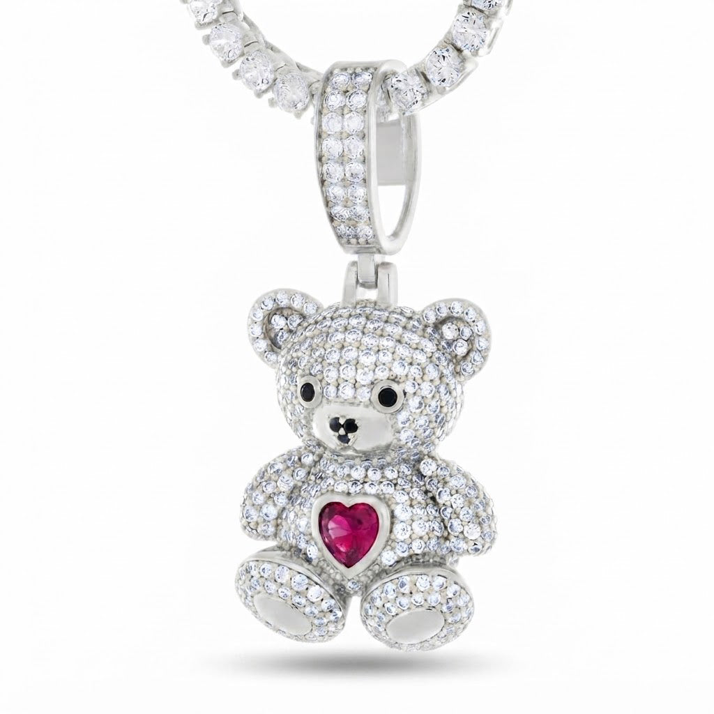 Teddy Bear Heart Diamond Pendant