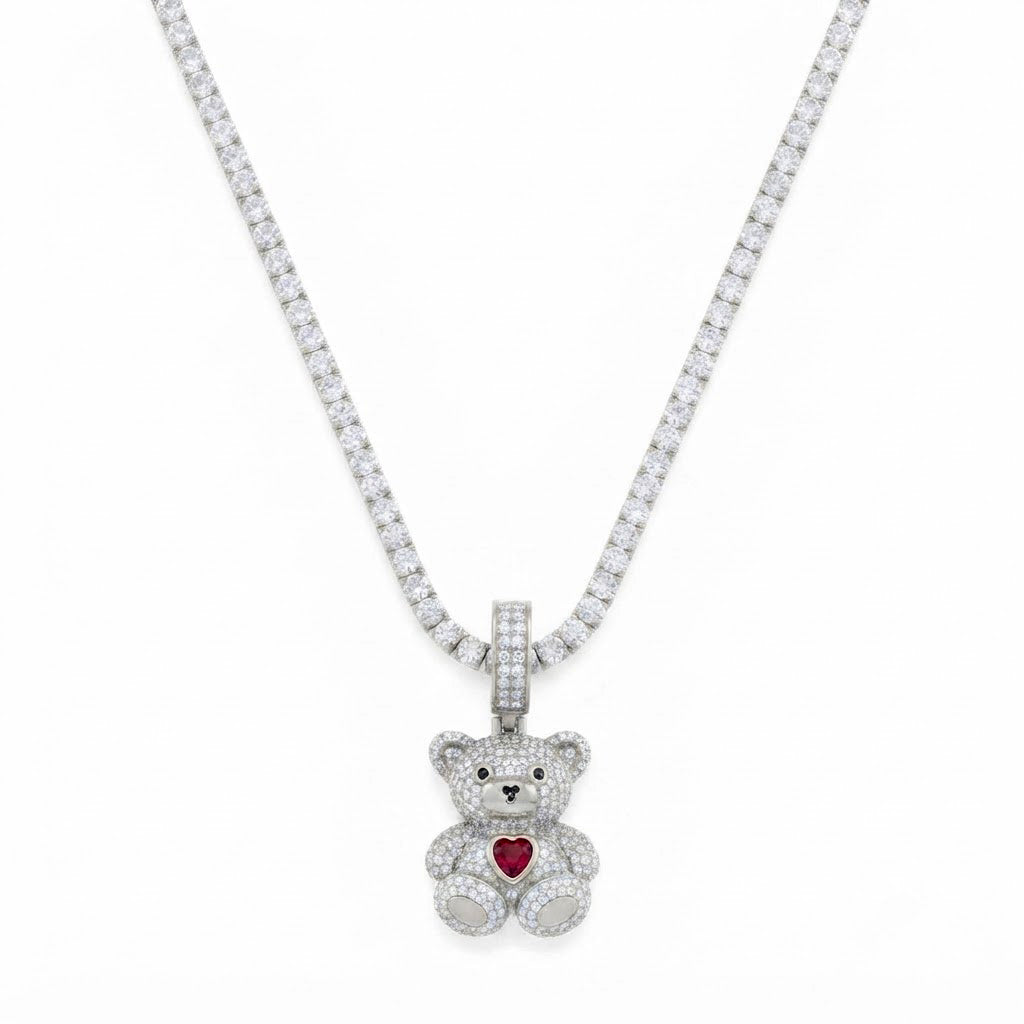 Teddy Bear Heart Diamond Pendant