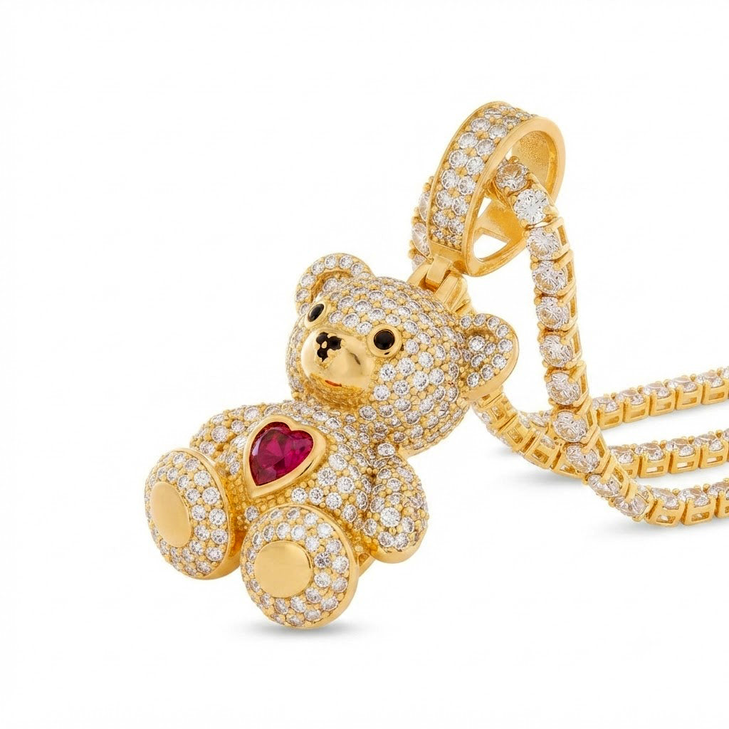 Teddy Bear Heart Diamond Pendant