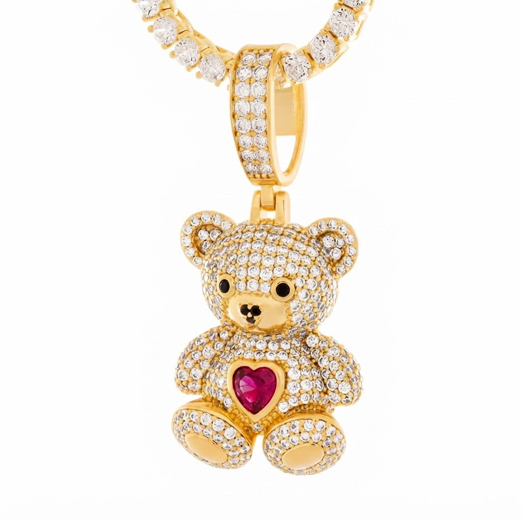 Teddy Bear Heart Diamond Pendant