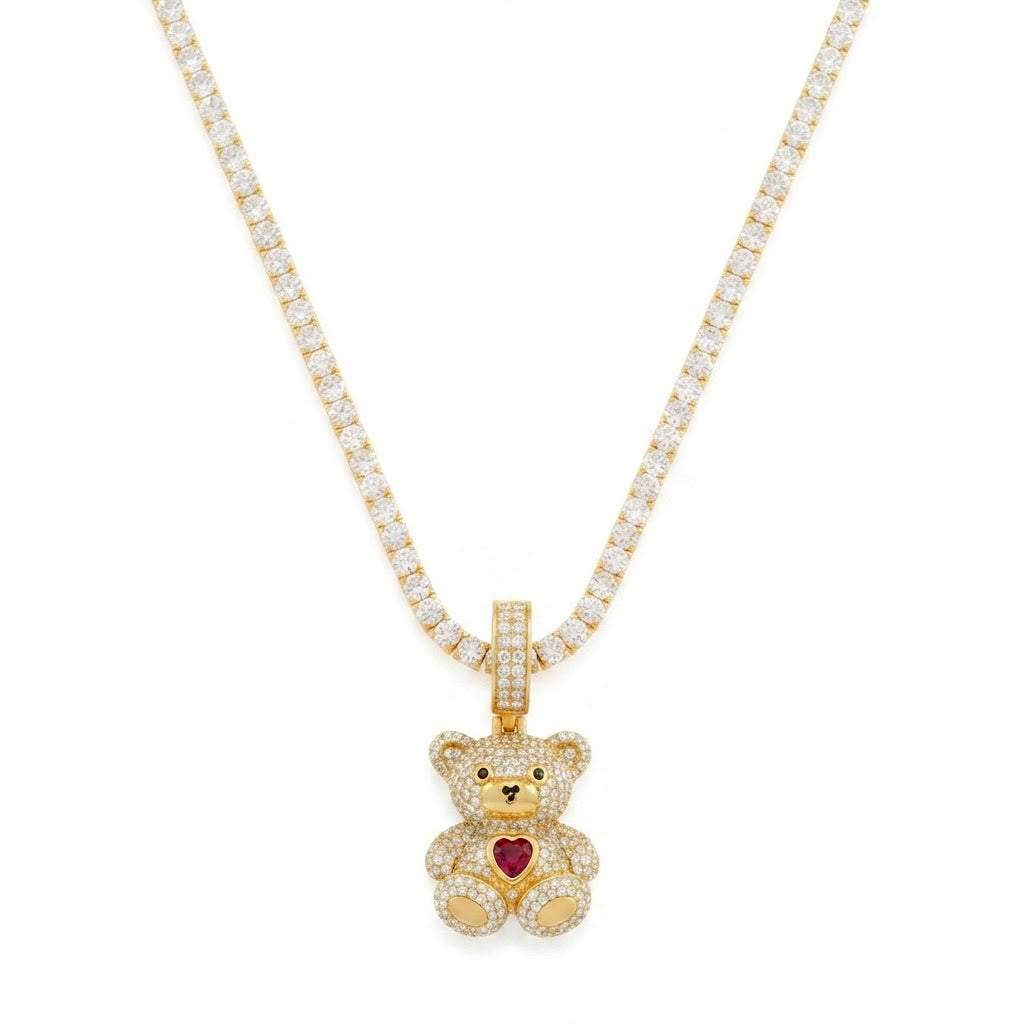 Teddy Bear Heart Diamond Pendant