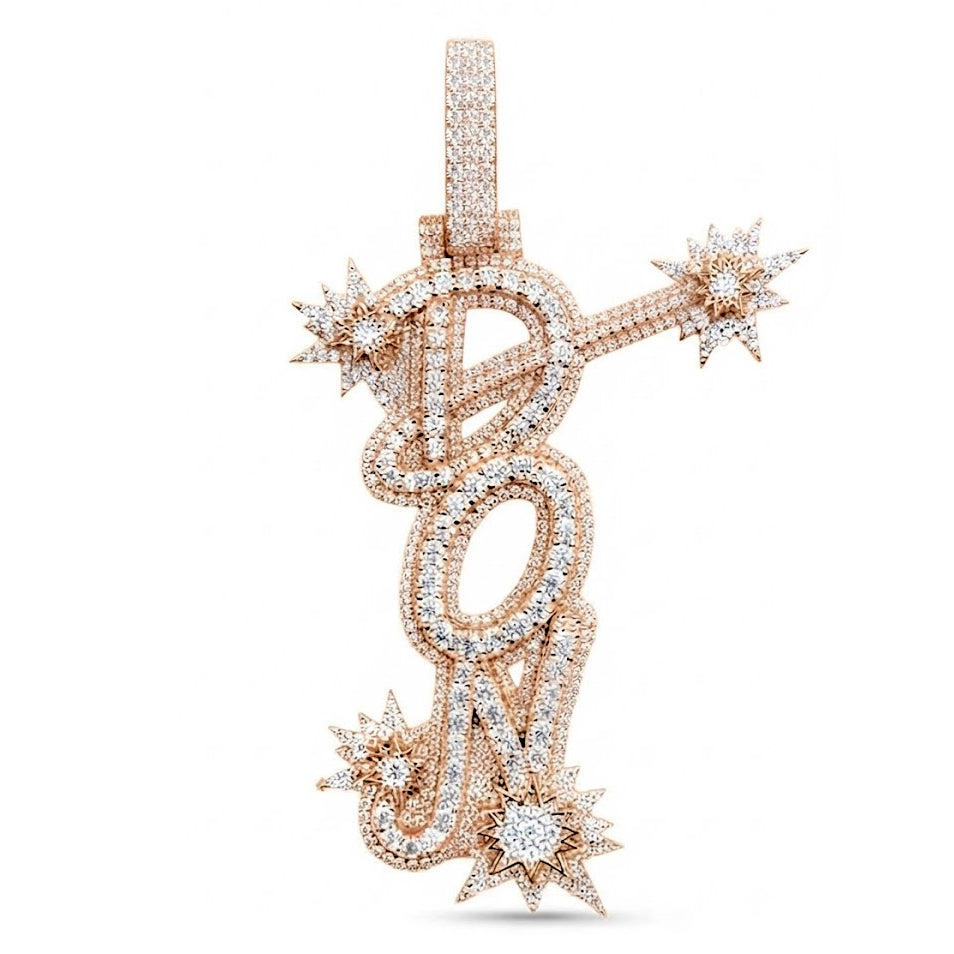Iced Out Letter Pendant with Starburst Details
