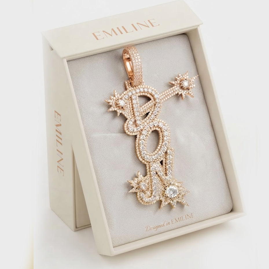 Iced Out Letter Pendant with Starburst Details