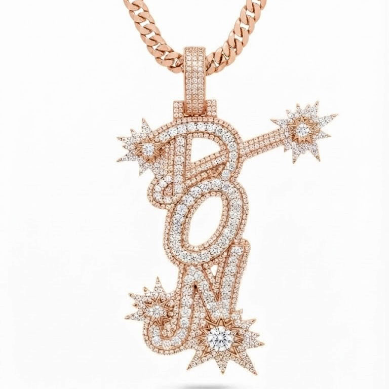 Iced Out Letter Pendant with Starburst Details