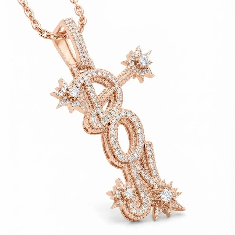 Iced Out Letter Pendant with Starburst Details