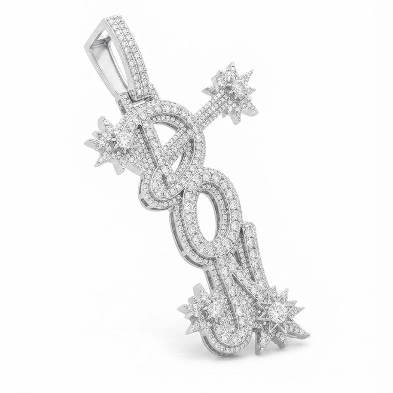 Iced Out Letter Pendant with Starburst Details