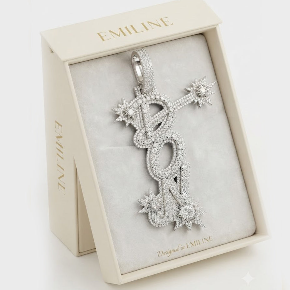 Iced Out Letter Pendant with Starburst Details