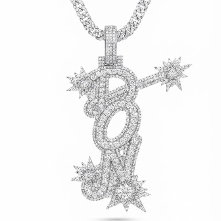 Iced Out Letter Pendant with Starburst Details