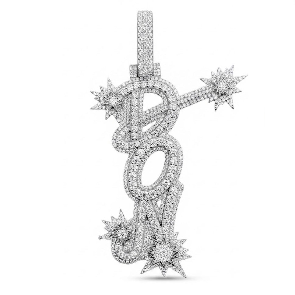Iced Out Letter Pendant with Starburst Details