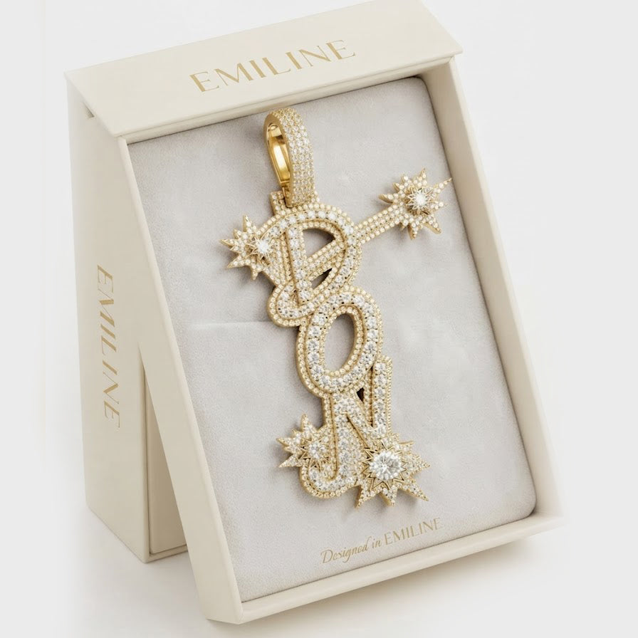 Iced Out Letter Pendant with Starburst Details