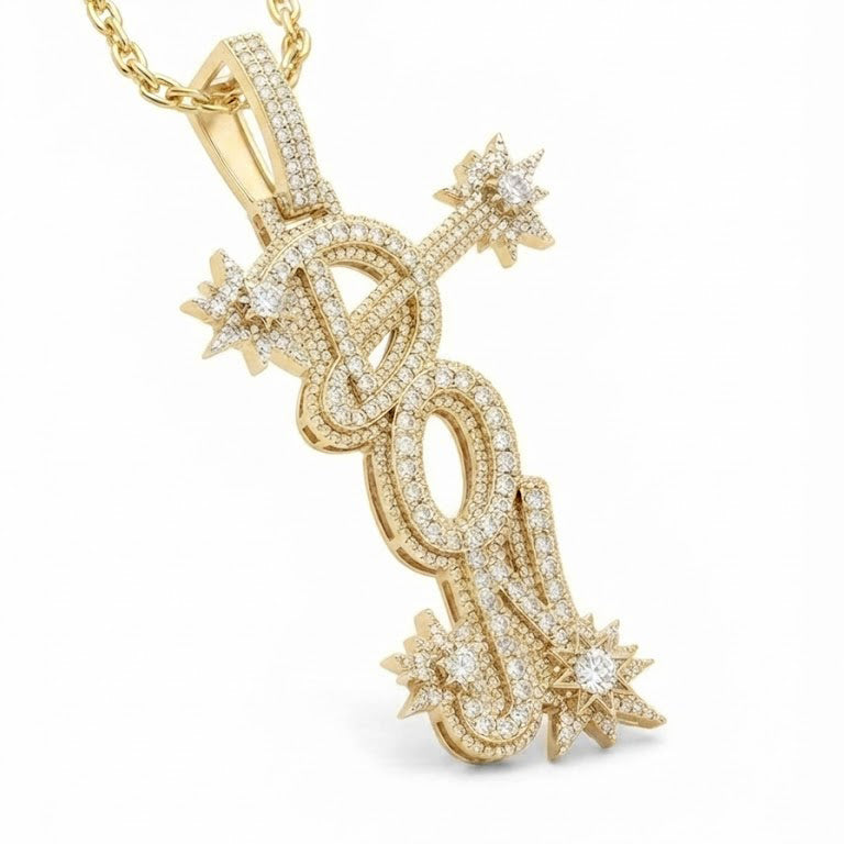 Iced Out Letter Pendant with Starburst Details