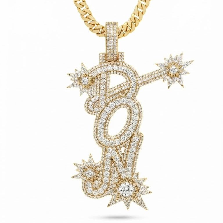 Iced Out Letter Pendant with Starburst Details