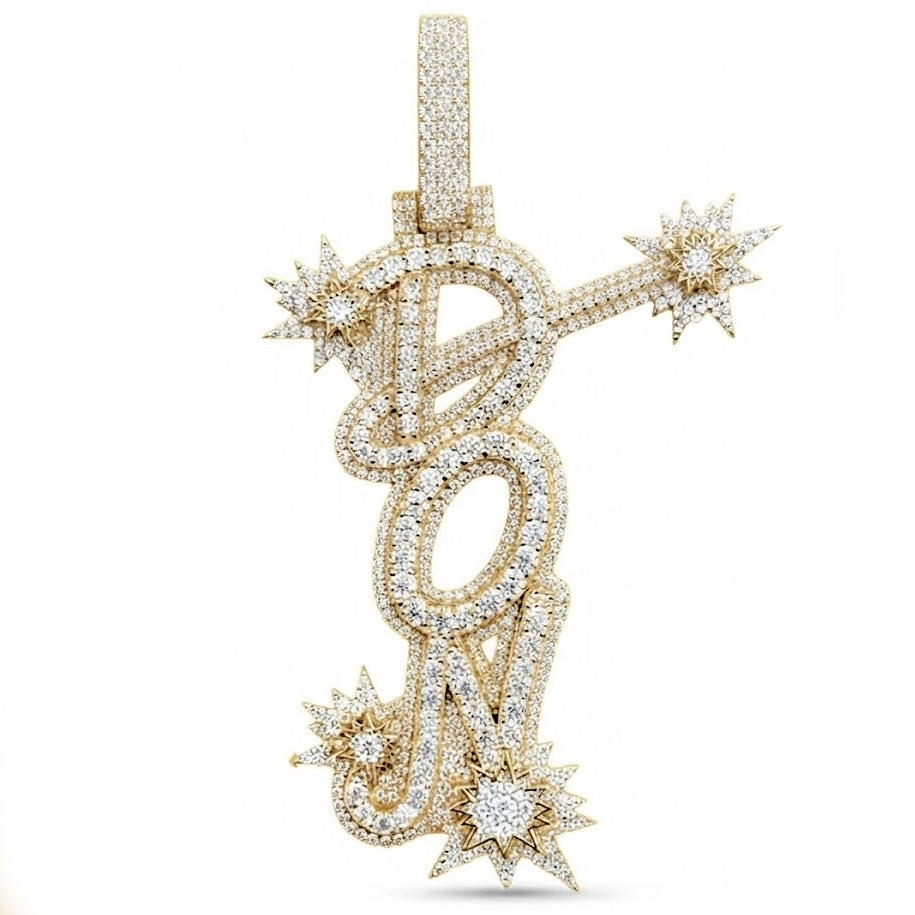 Iced Out Letter Pendant with Starburst Details