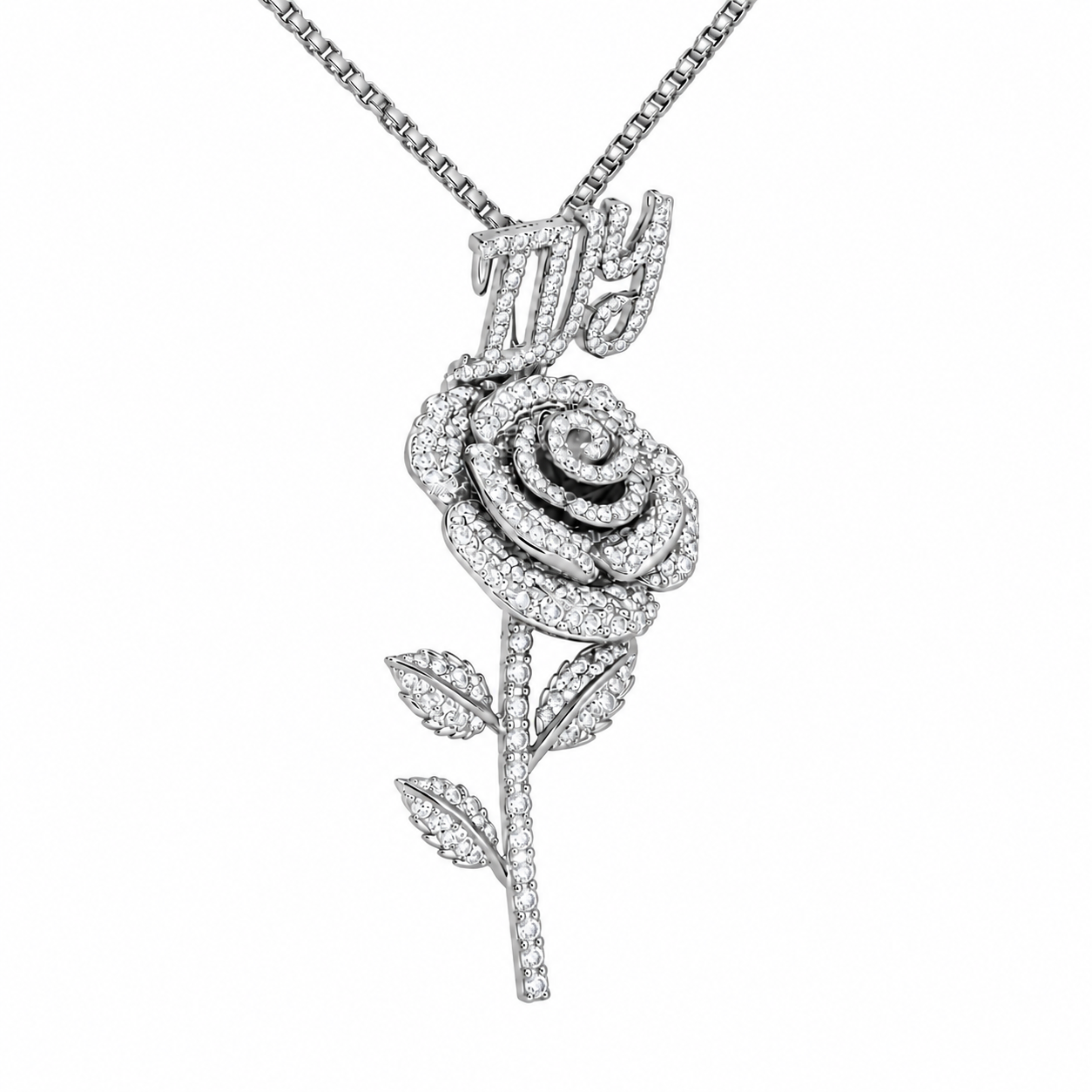 Rose Flower Pendant With Script Letter