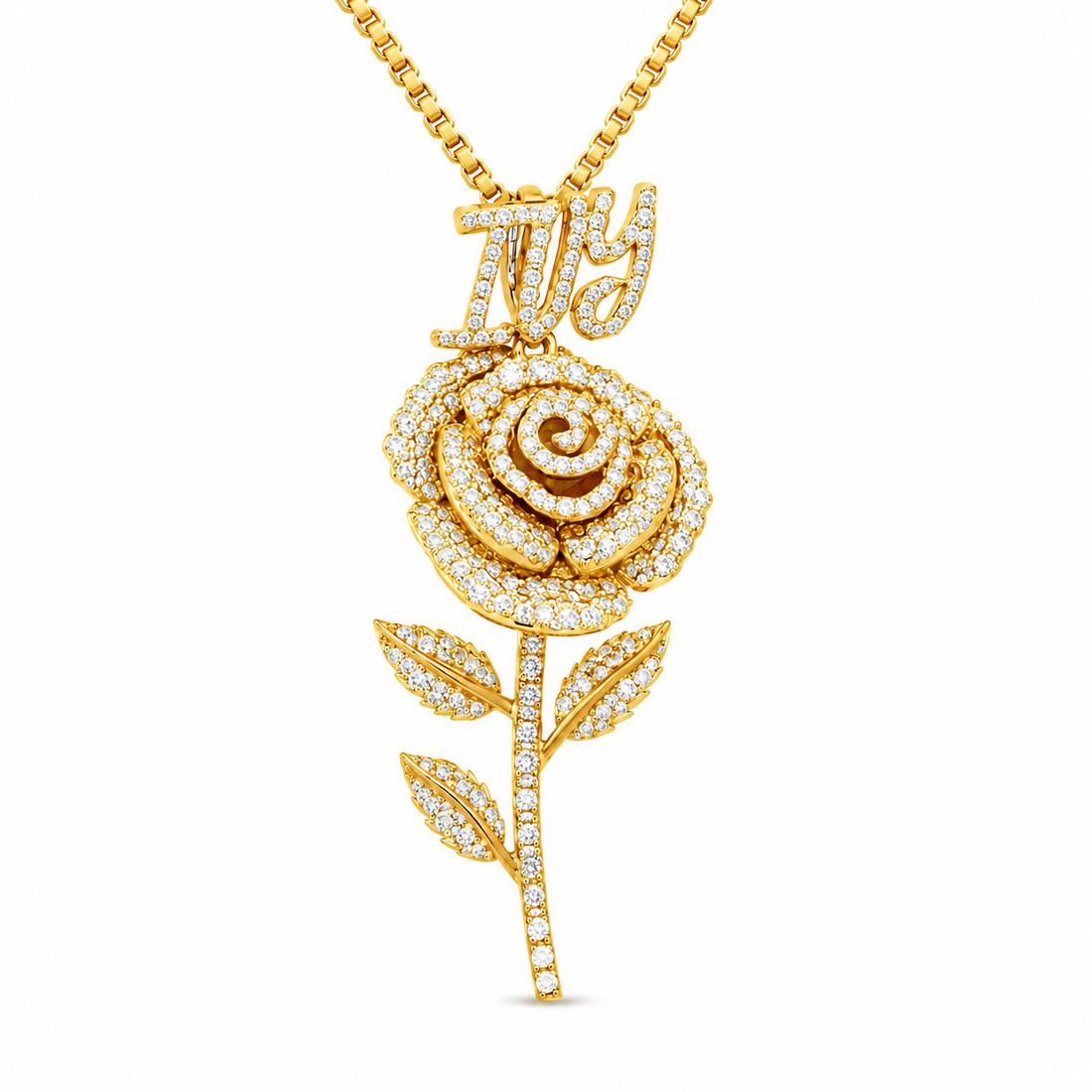Rose Flower Pendant With Script Letter