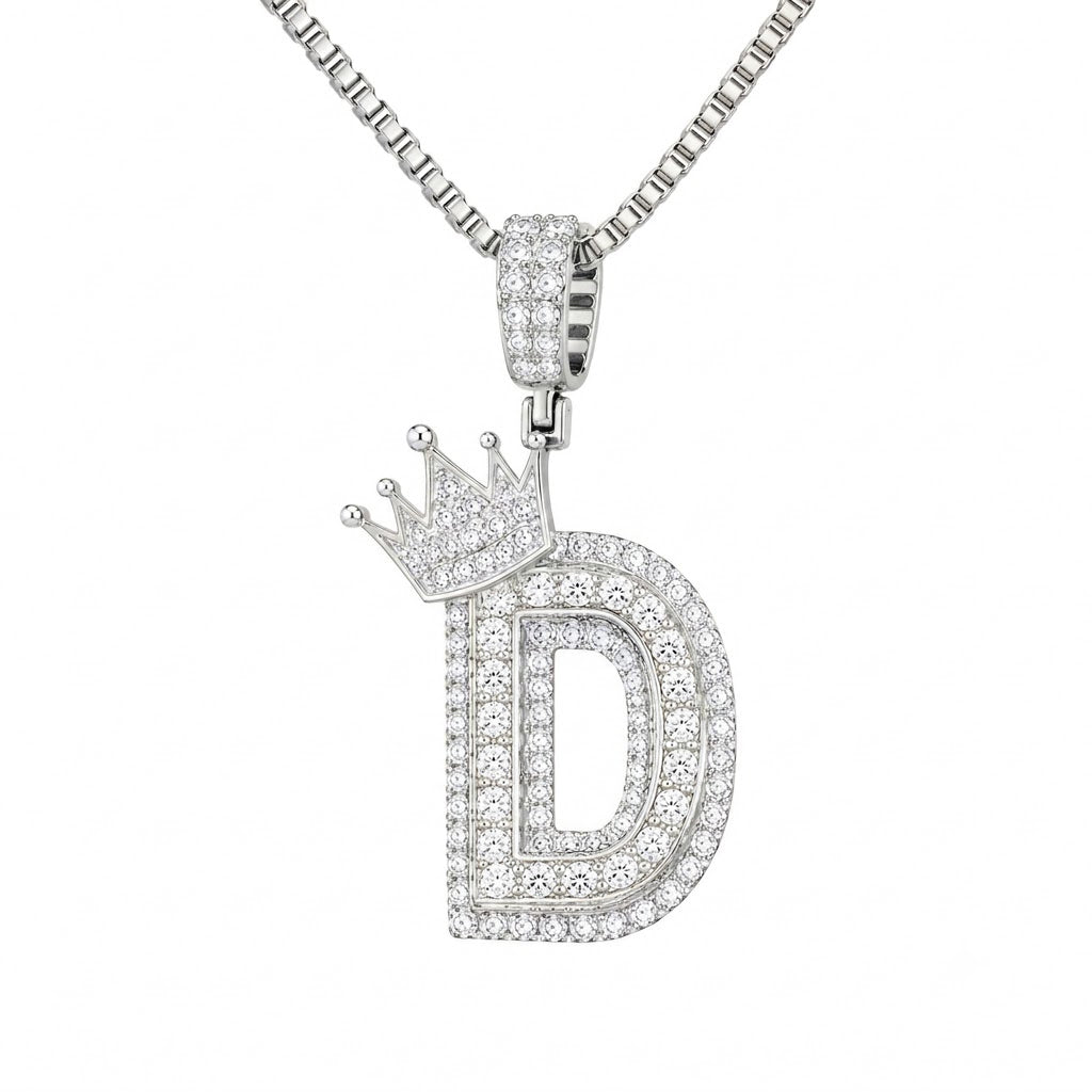 Crowned Letter D Iced Out Pendant