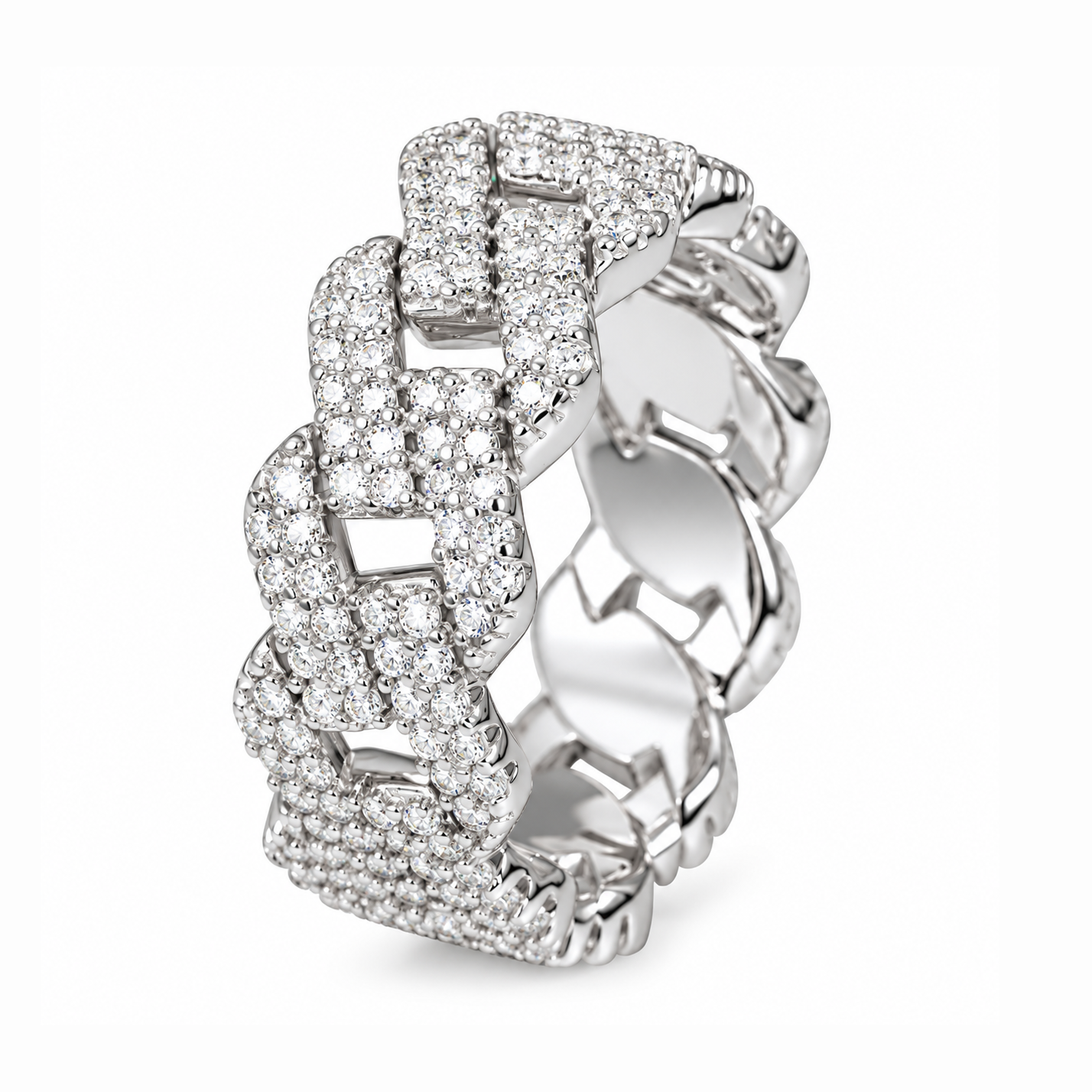 Moissanite 2-Row Miami Cuban Link Ring