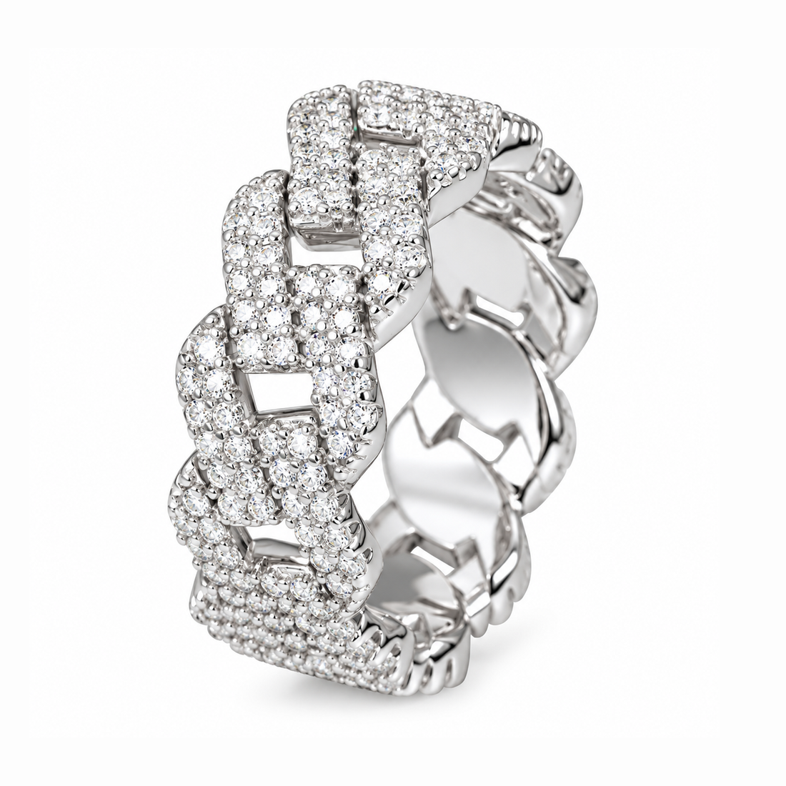 Moissanite 2-Row Miami Cuban Link Ring